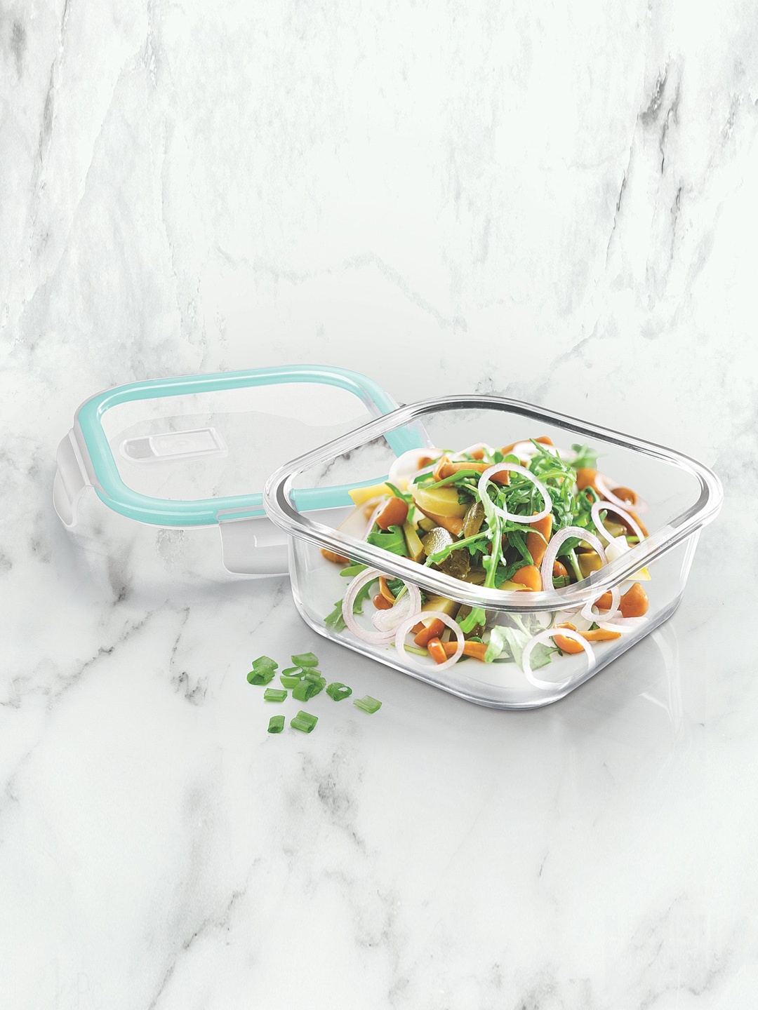 

Treo Set Of 2 Transparent Hi Borosilicate Clip Fresh Square Container 320 ml 800 ml