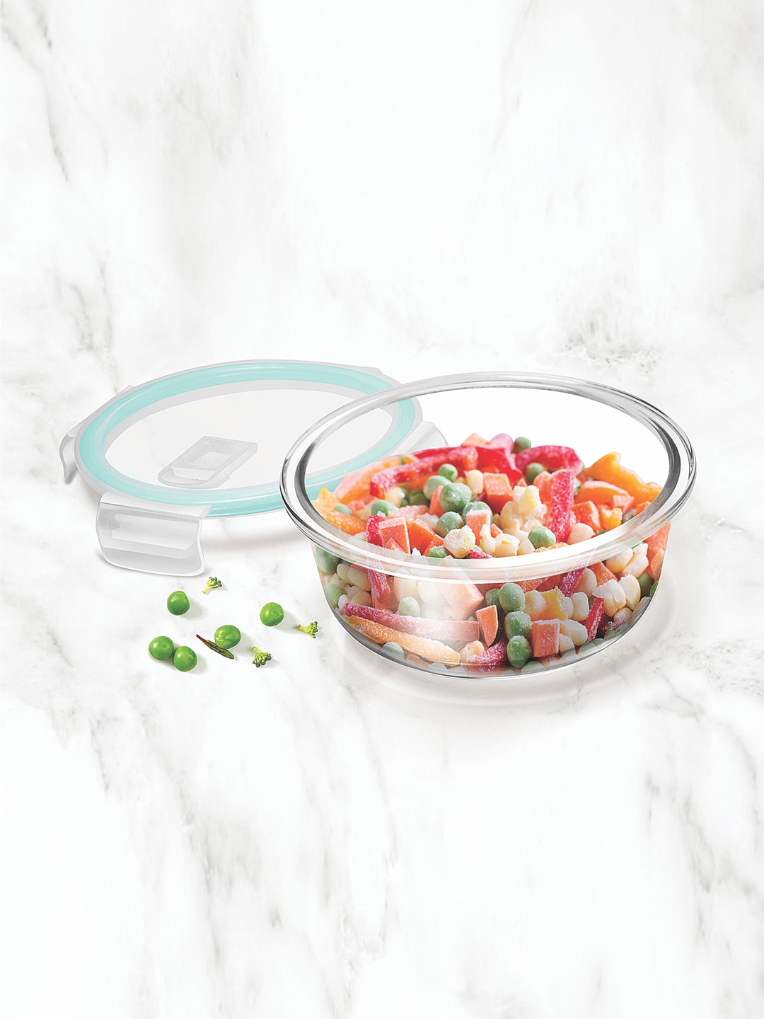

Treo Set Of 2 Hi Borosilicate Clip Fresh Round Containers 620 ml Each, Transparent