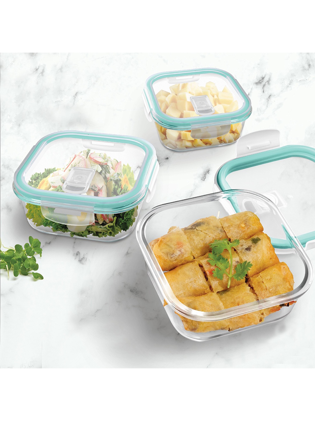 

Treo Set Of 2 Transparent Hi Borosilicate Clip Fresh Square Container 160 ml & 1200 ml