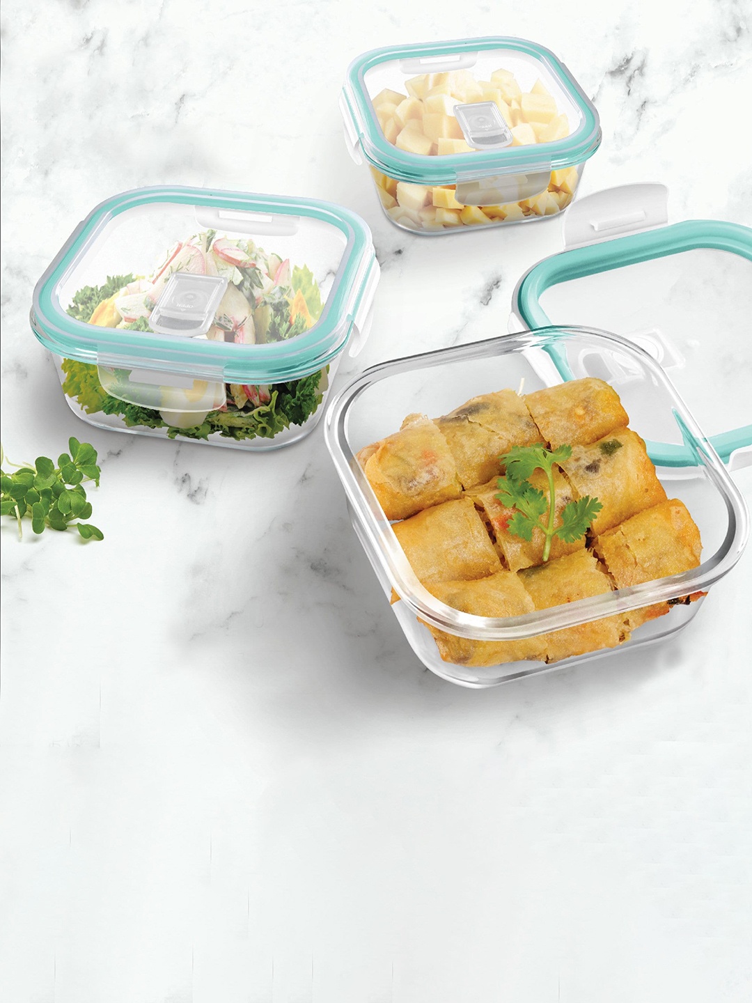 

Treo Set Of 2 Hi Borosilicate Clip Fresh Square Container 160 ML & 520 ML, Transparent