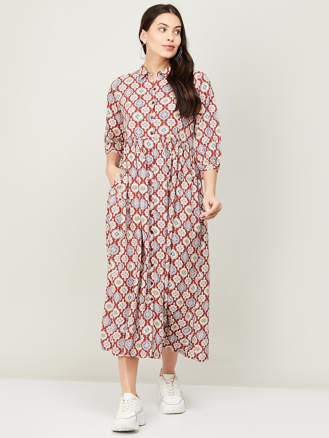 

Colour Me by Melange Maroon Rayon Ethnic Motifs Ethnic A-Line Midi Dress