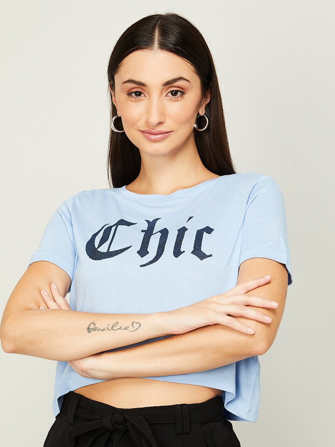 

Ginger by Lifestyle Women Blue Typography Printed T-shirt