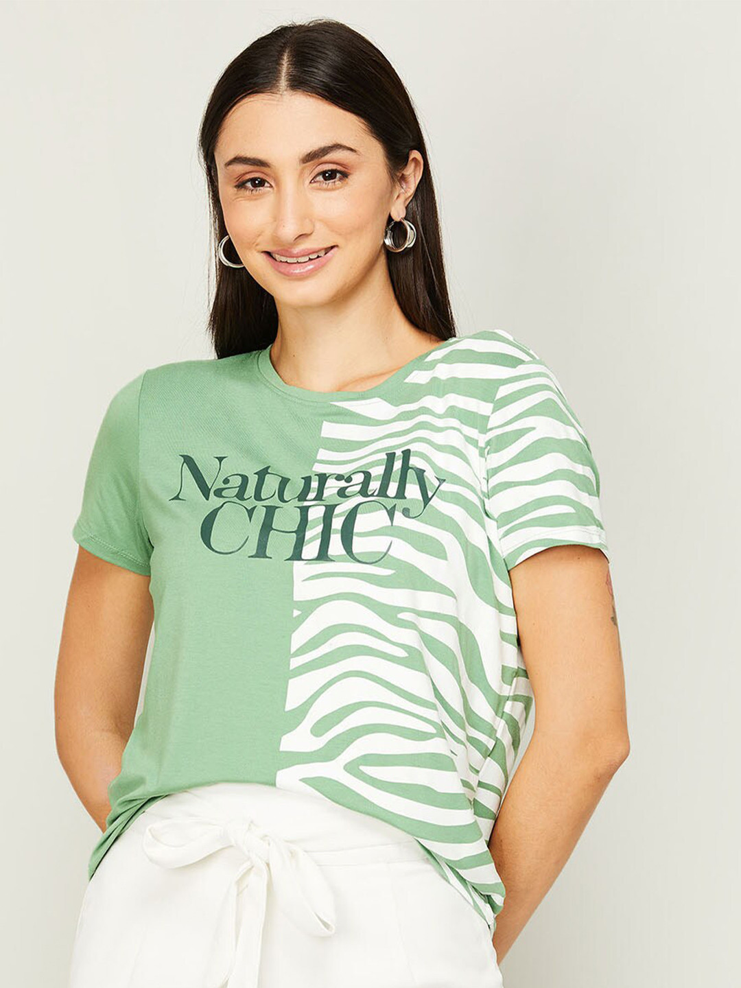 

Ginger by Lifestyle Women Green Printed T-shirt