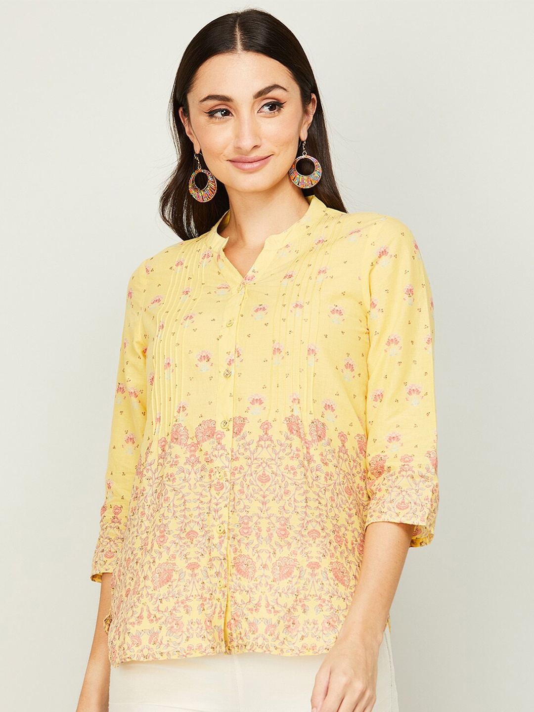 

Melange by Lifestyle Women Yellow & Pink Floral Printed Cotton Tunic