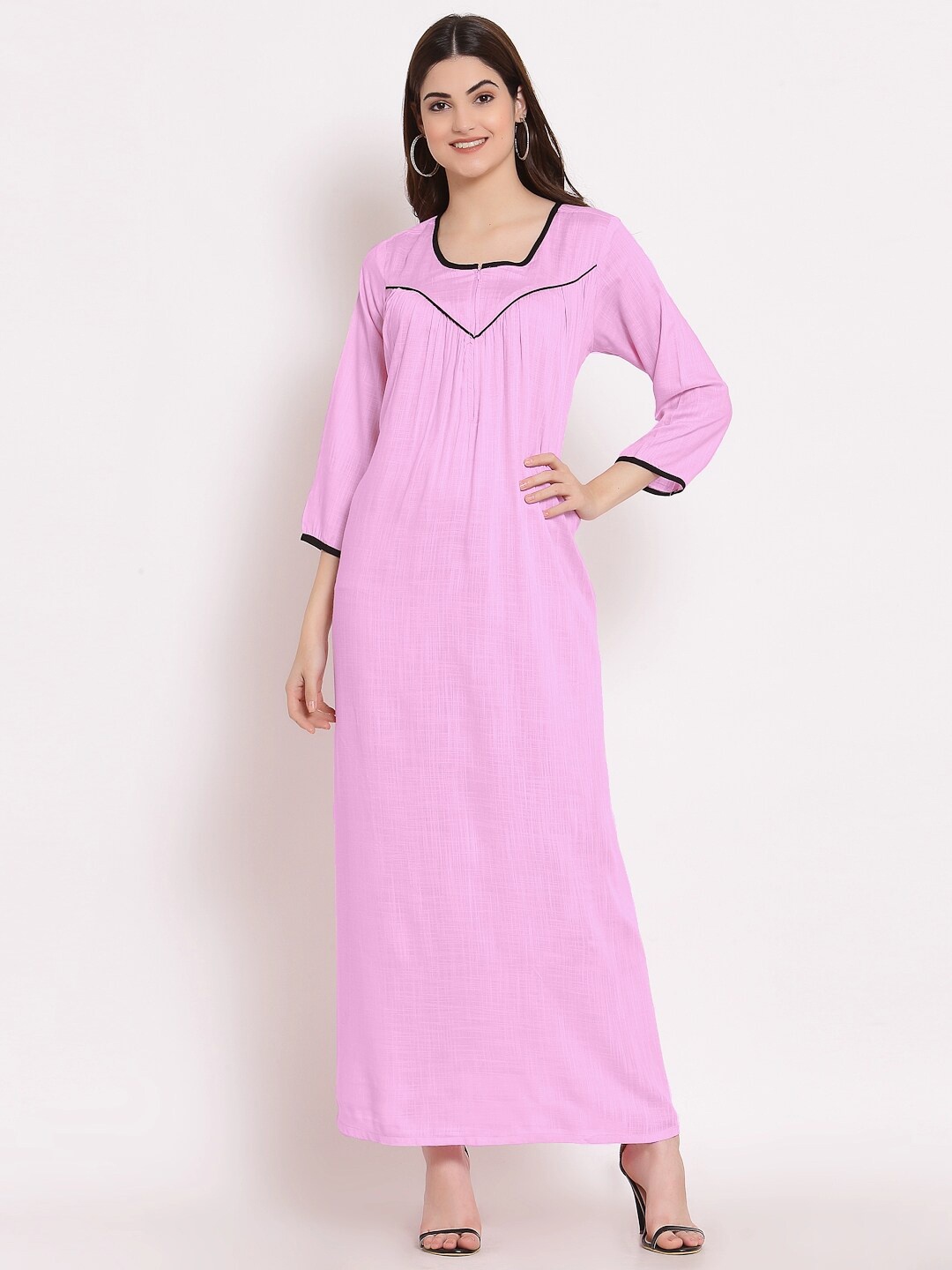 

PATRORNA Women Pink Maxi Nightdress