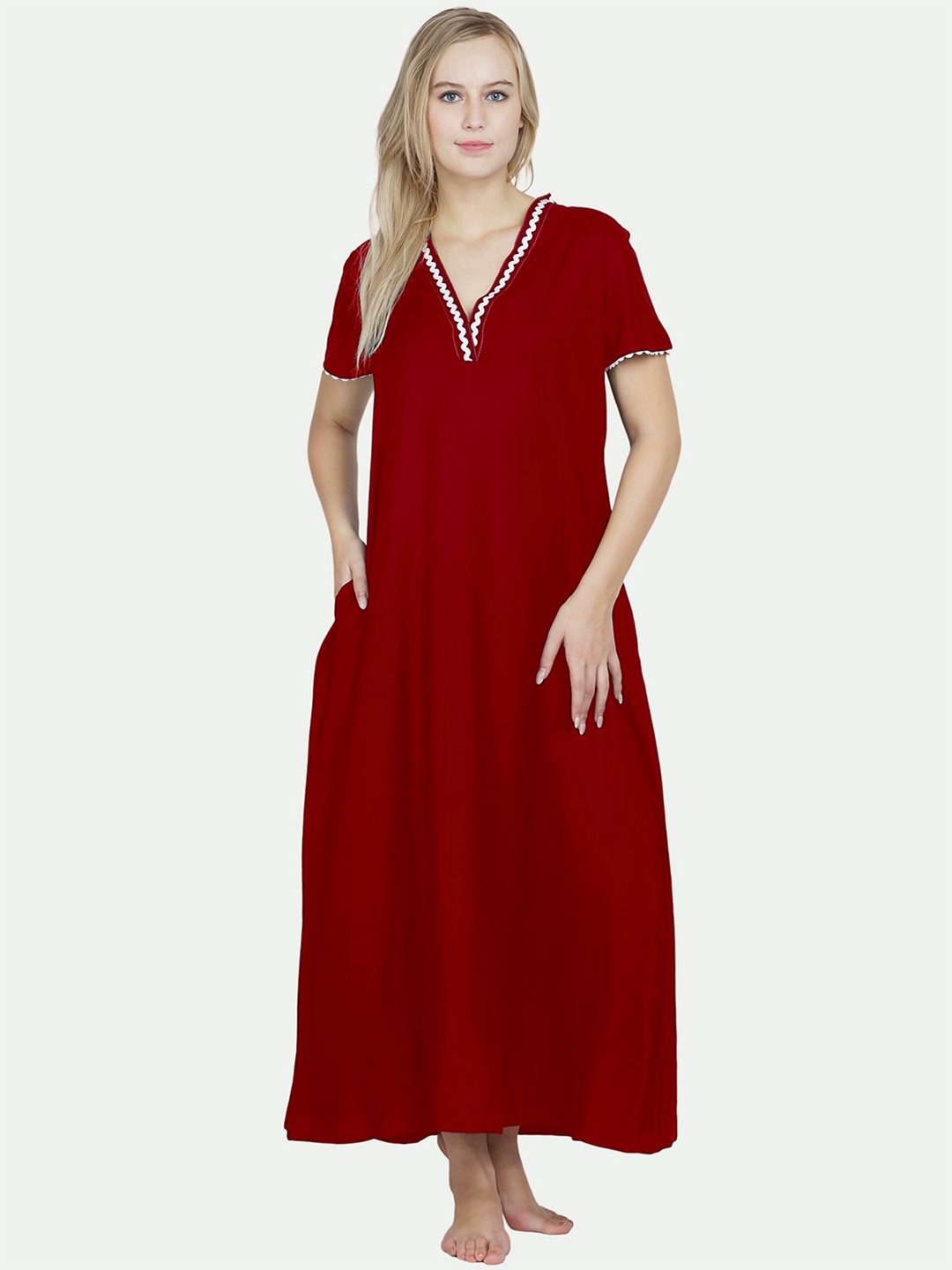 

PATRORNA Women Maroon Maxi Nightdress