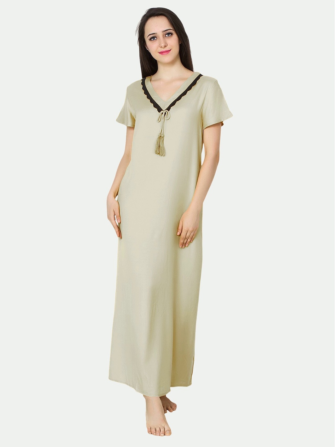 

PATRORNA Women Off White Maxi Nightdress