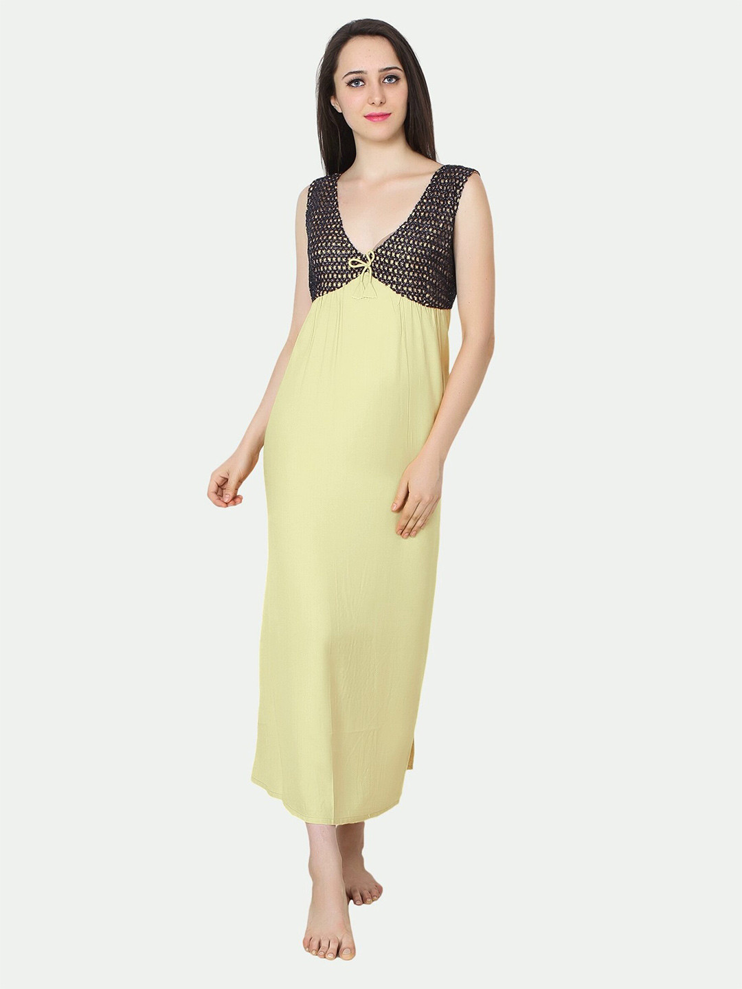 

PATRORNA Women Cream-Coloured Maxi Nightdress
