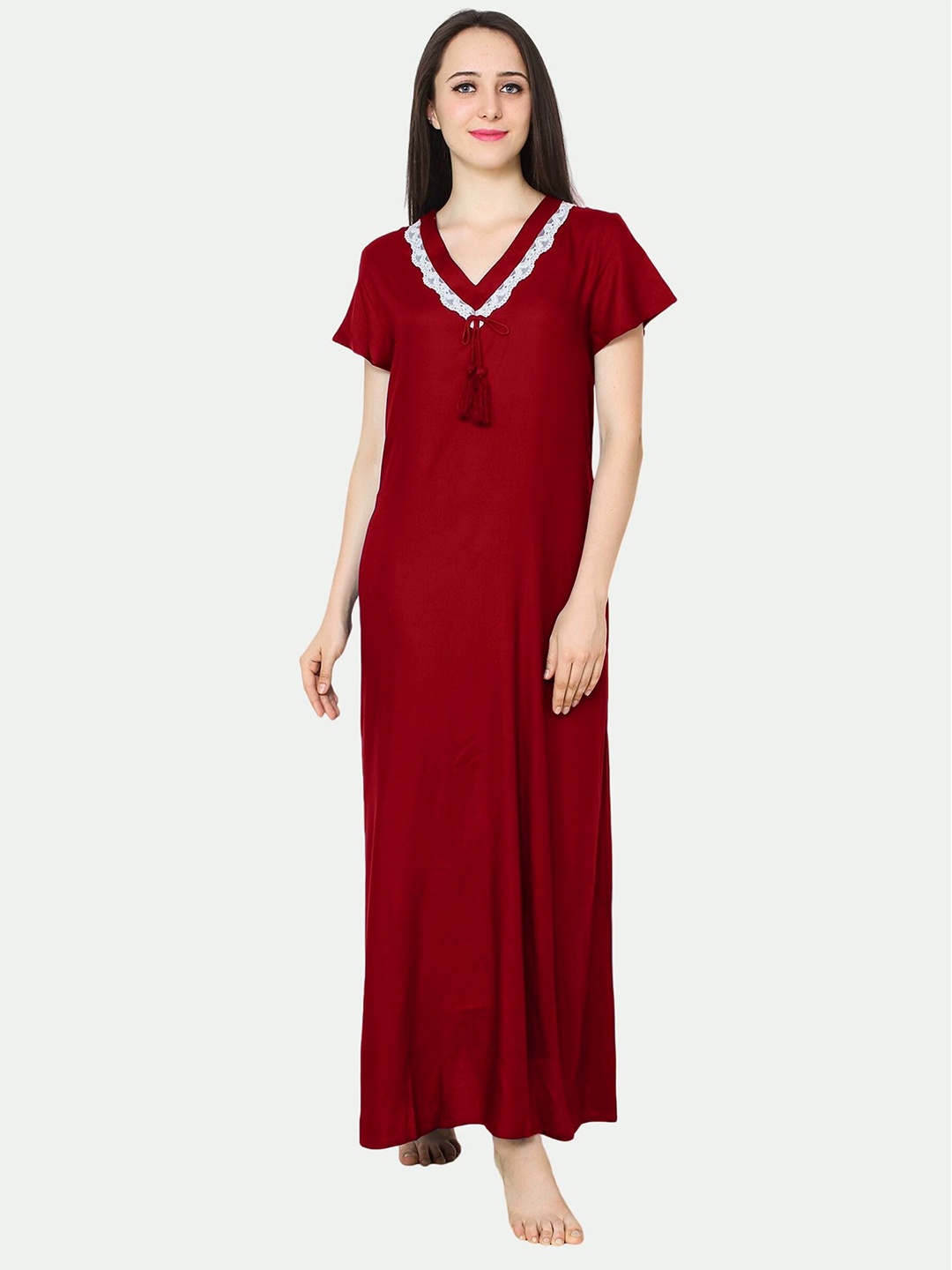 

PATRORNA Women Maroon Maxi Nightdress