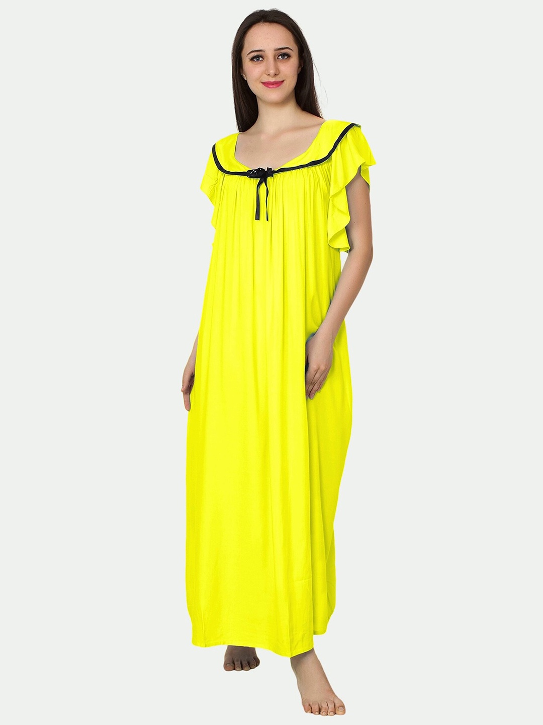 

PATRORNA Women Yellow Maxi Nightdress