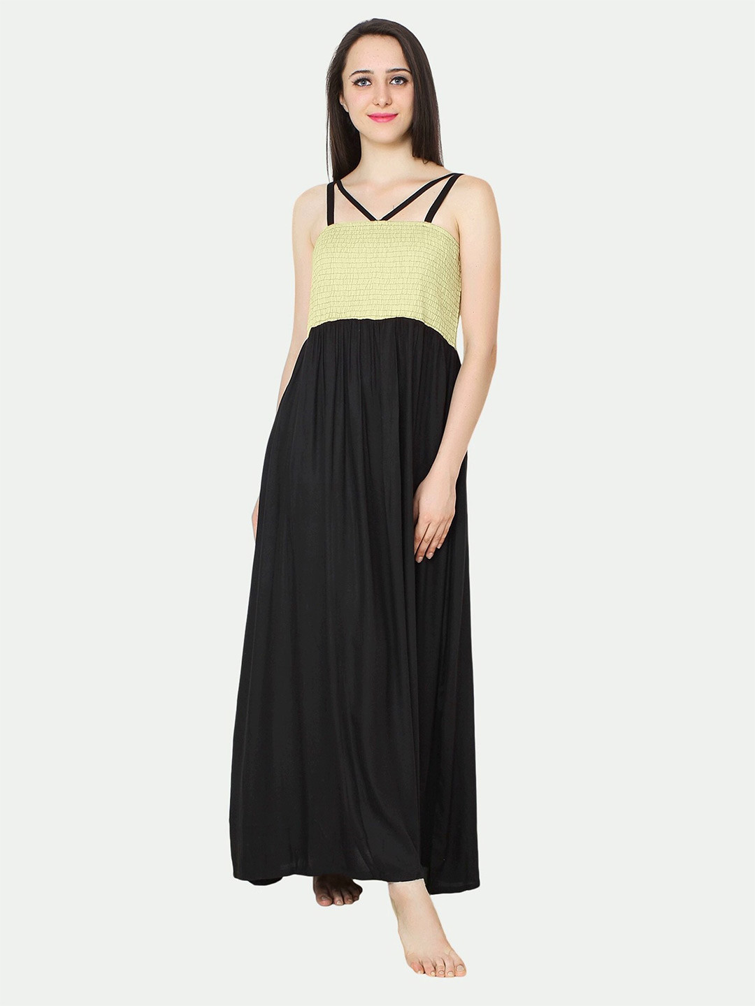 

PATRORNA Women Cream-Coloured Maxi Nightdress