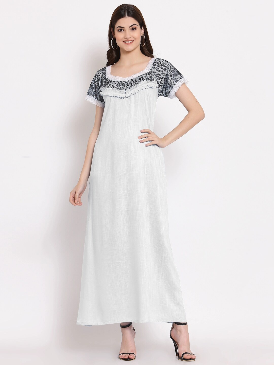 

PATRORNA Women White Maxi Nightdress