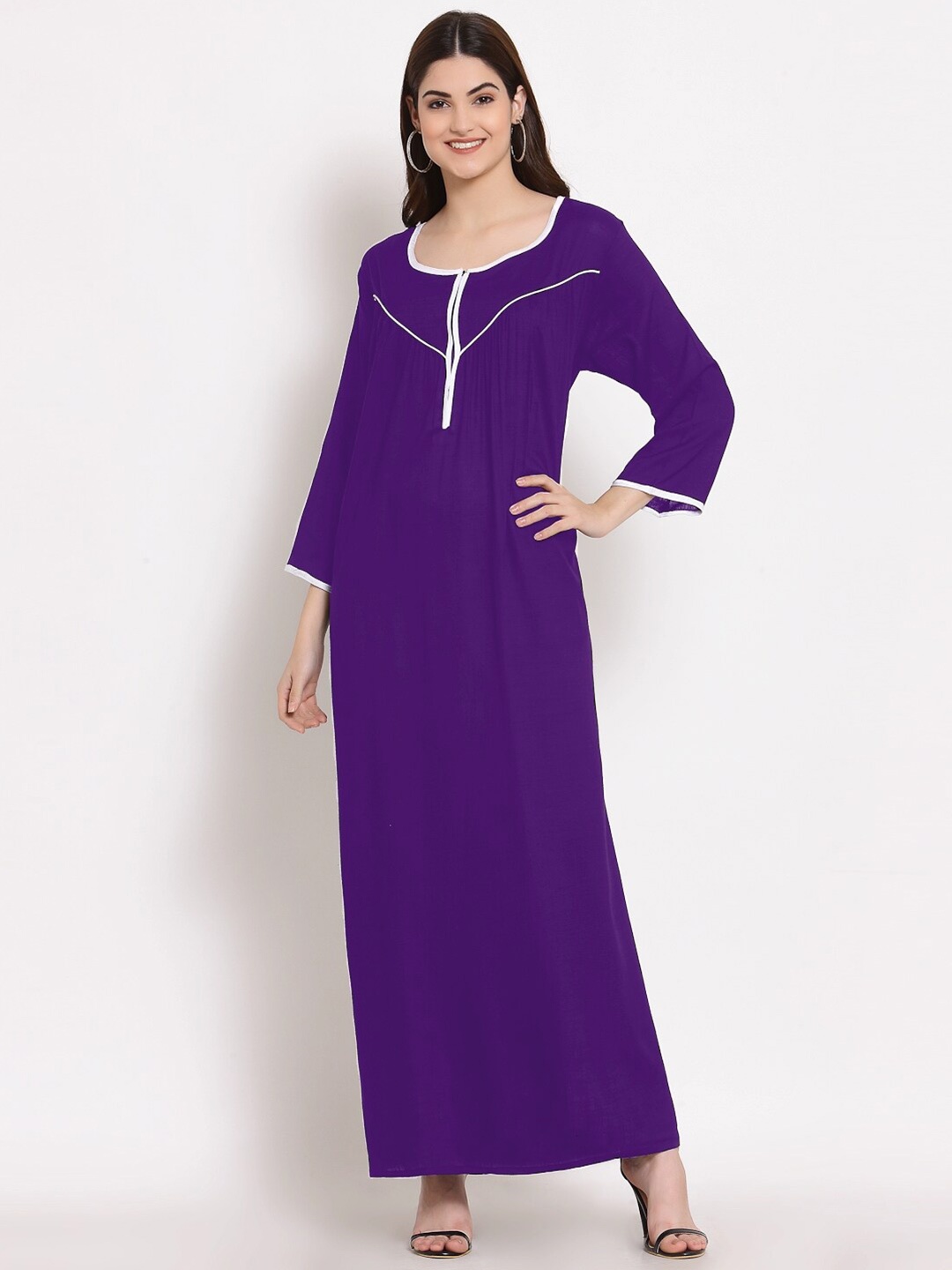 

PATRORNA Women Purple Maxi Nightdress
