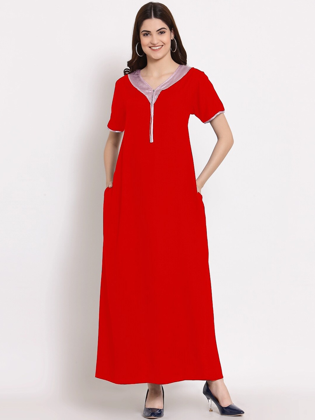 

PATRORNA Women Red Maxi Nightdress