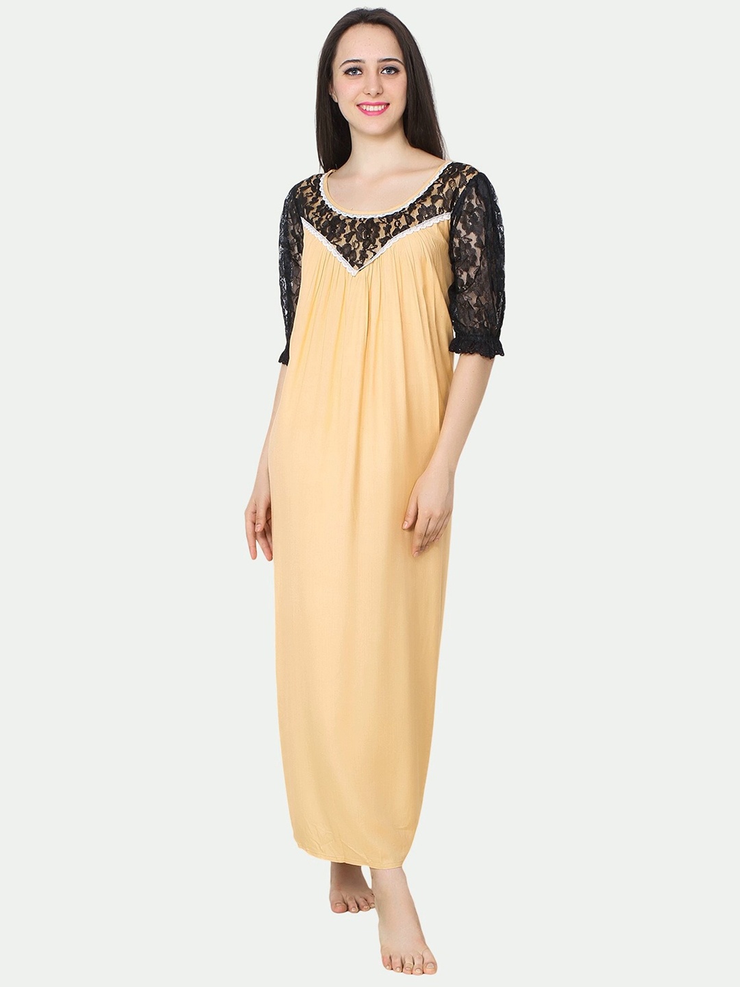 

PATRORNA Women Gold-Toned Maxi Nightdress