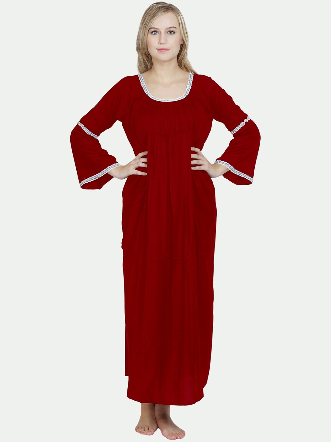 

PATRORNA Women Maroon Maxi Nightdress