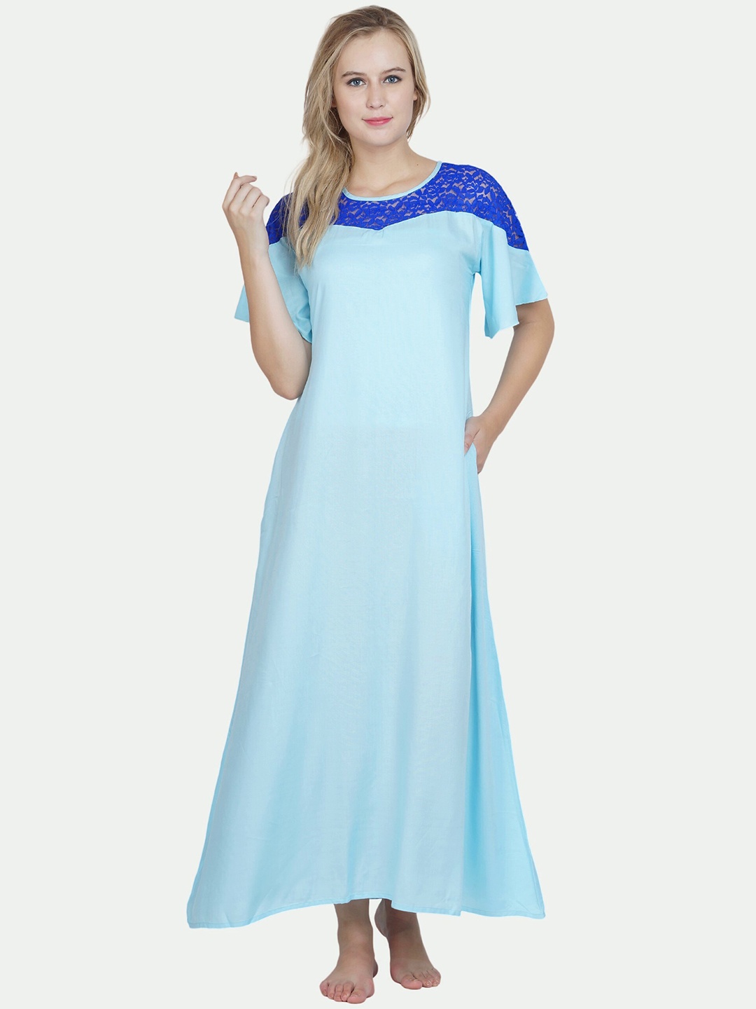 

PATRORNA Women Blue Maxi Nightdress