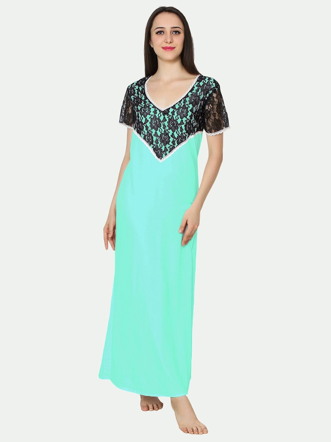 

PATRORNA Women Teal Maxi Nightdress