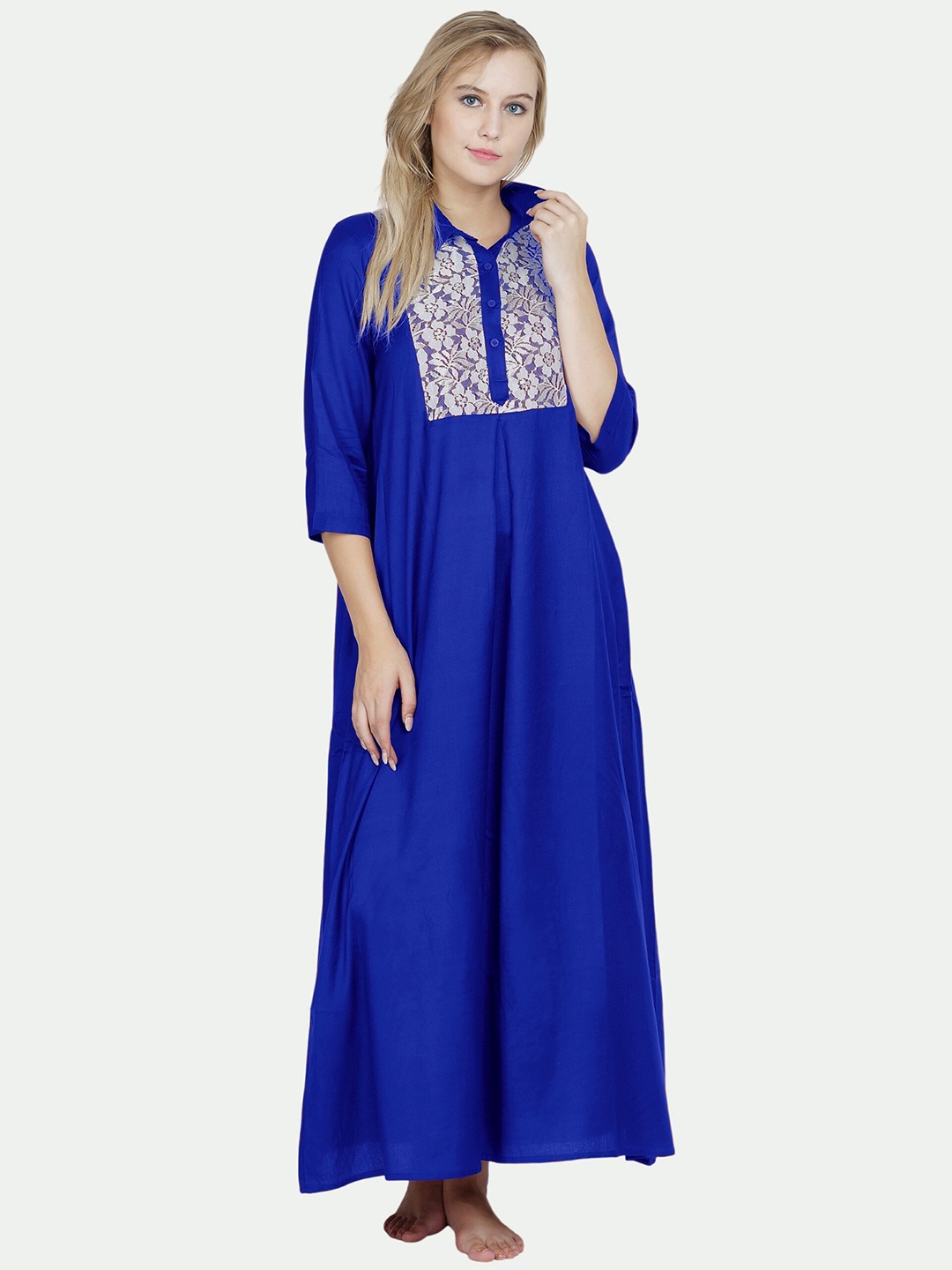 

PATRORNA Women Blue Maxi Nightdress