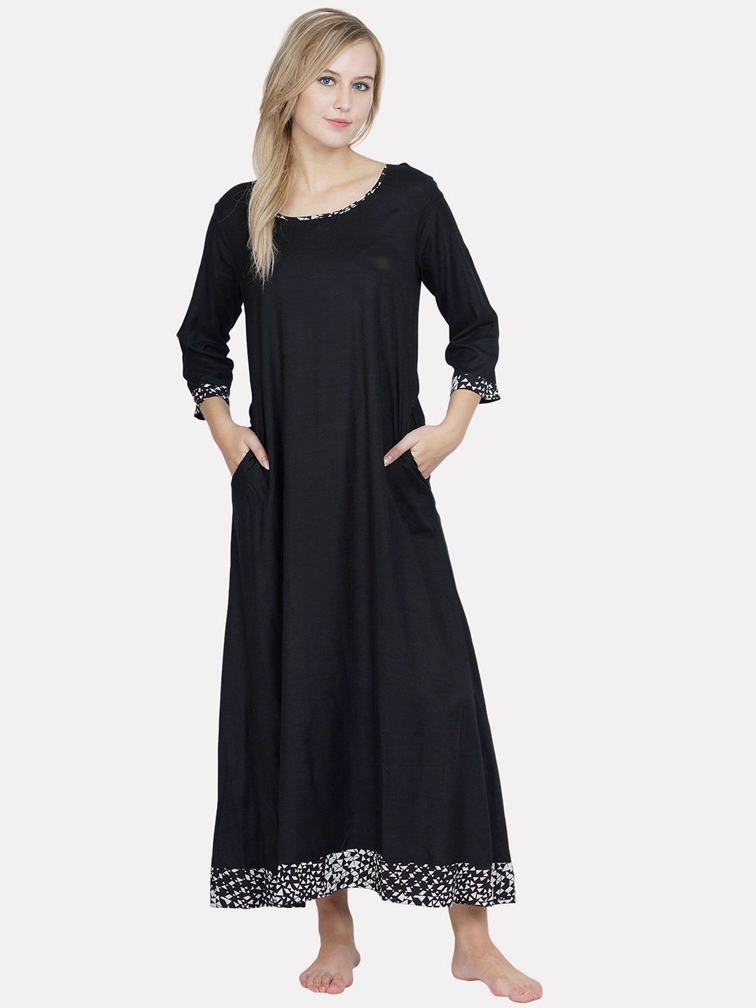 

PATRORNA Women Black Maxi Nightdress