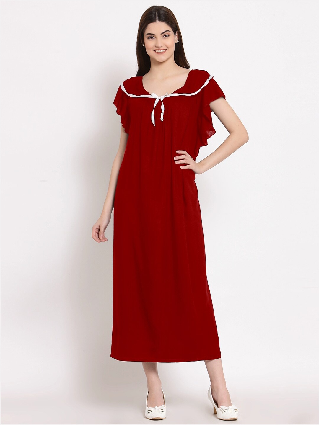 

PATRORNA Women Maroon Maxi Nightdress