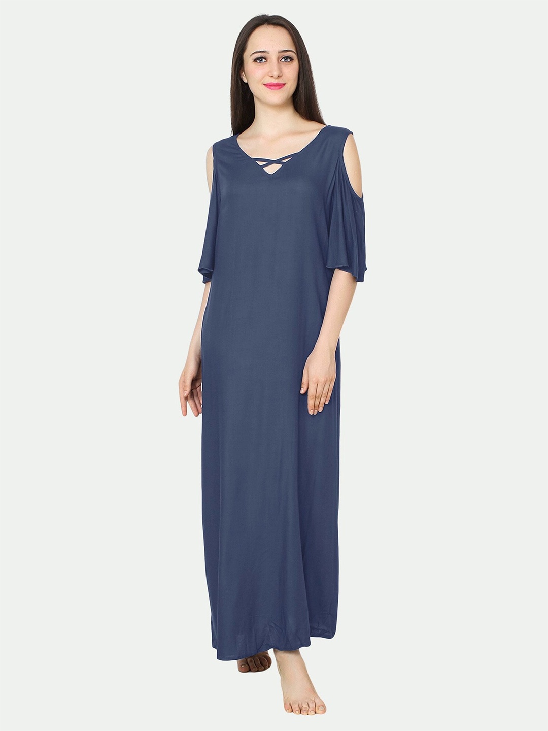 

PATRORNA Women Grey Maxi Nightdress