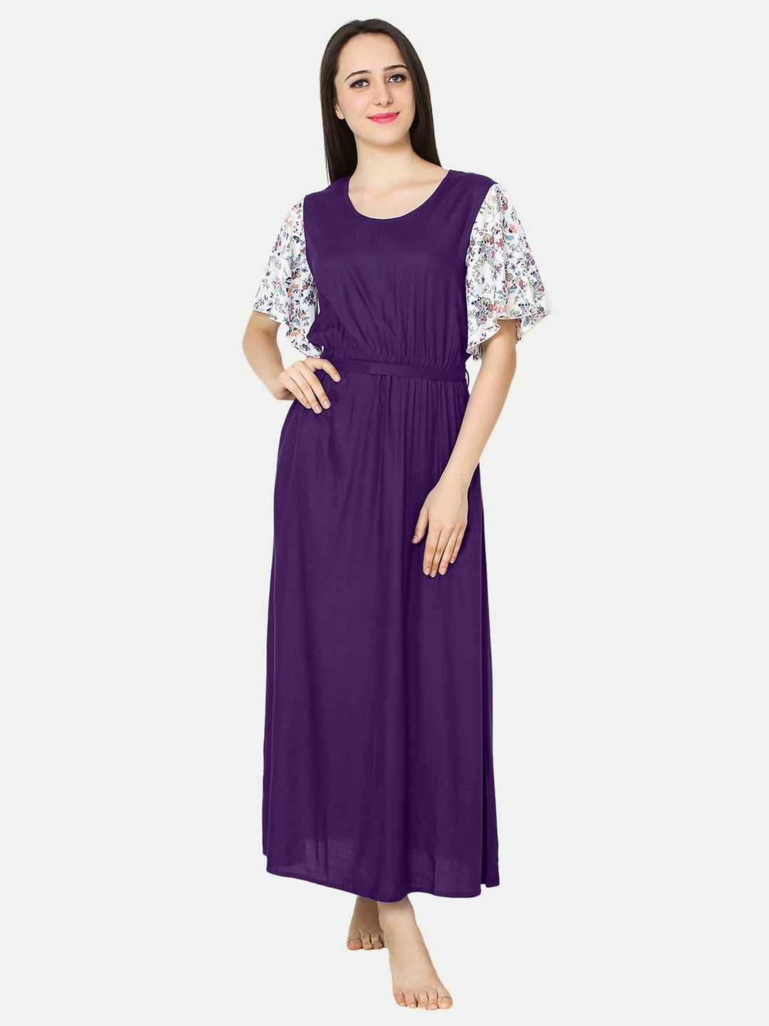 

PATRORNA Women Purple Maxi Nightdress
