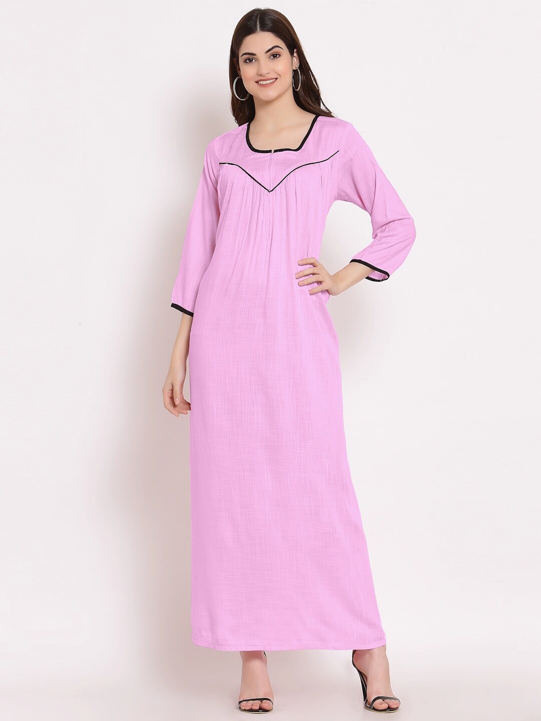 

PATRORNA Women Pink Maxi Nightdress