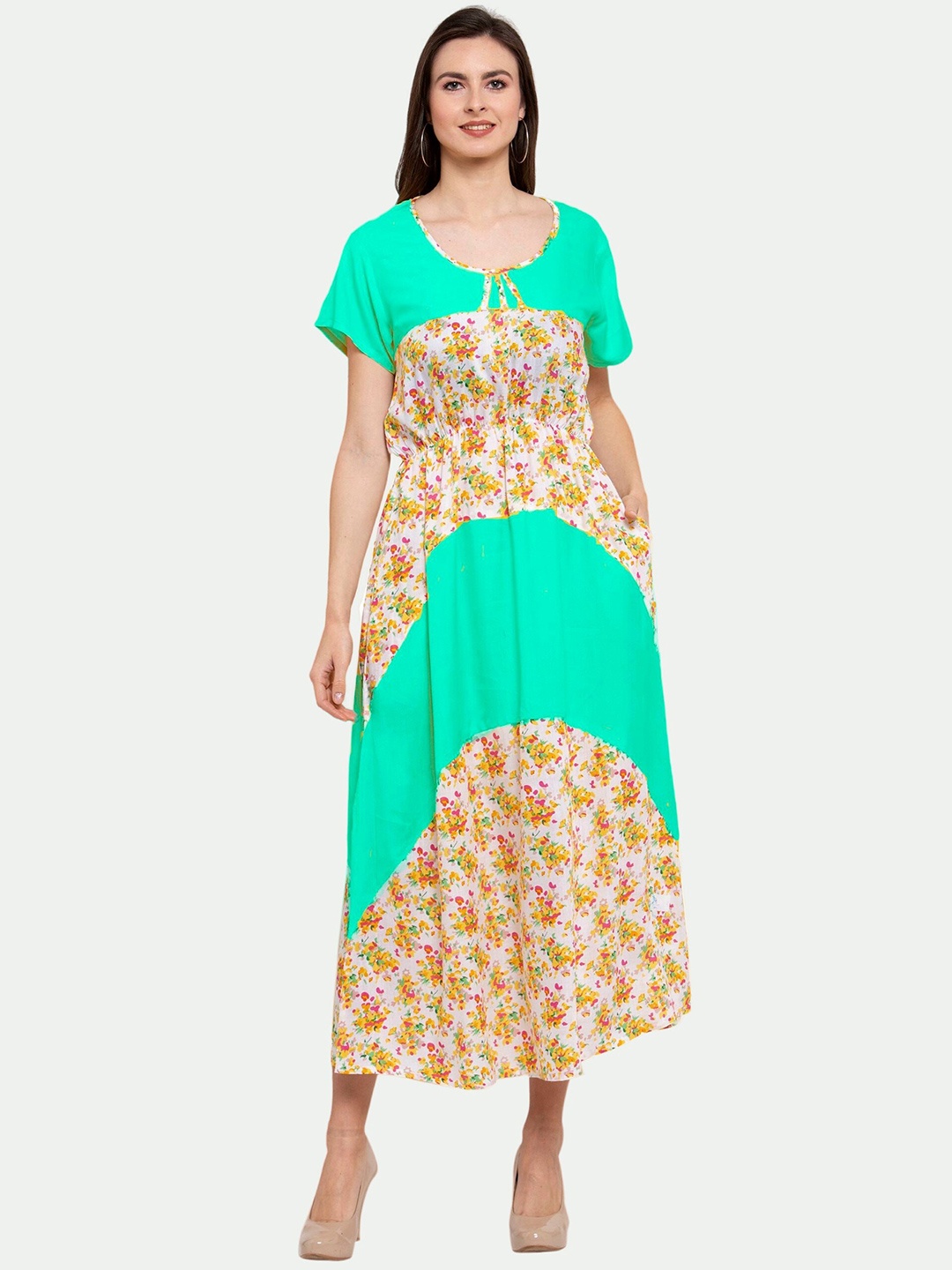 

PATRORNA Women White Printed Maxi Nightdress