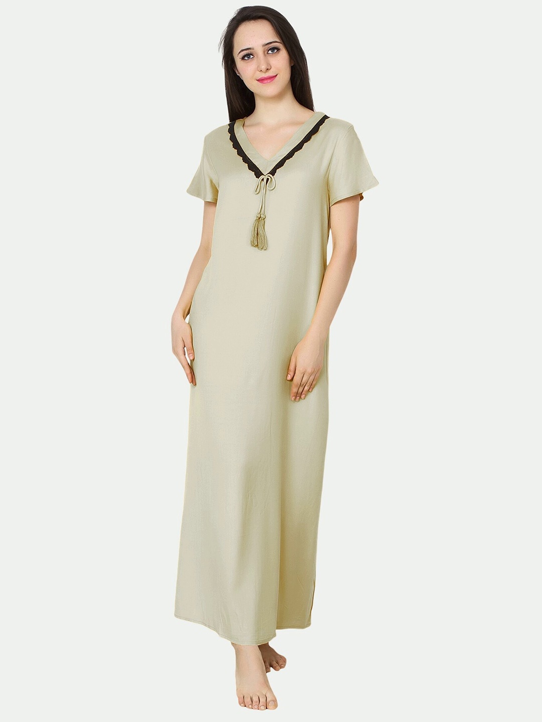 

PATRORNA Women Off White Maxi Nightdress