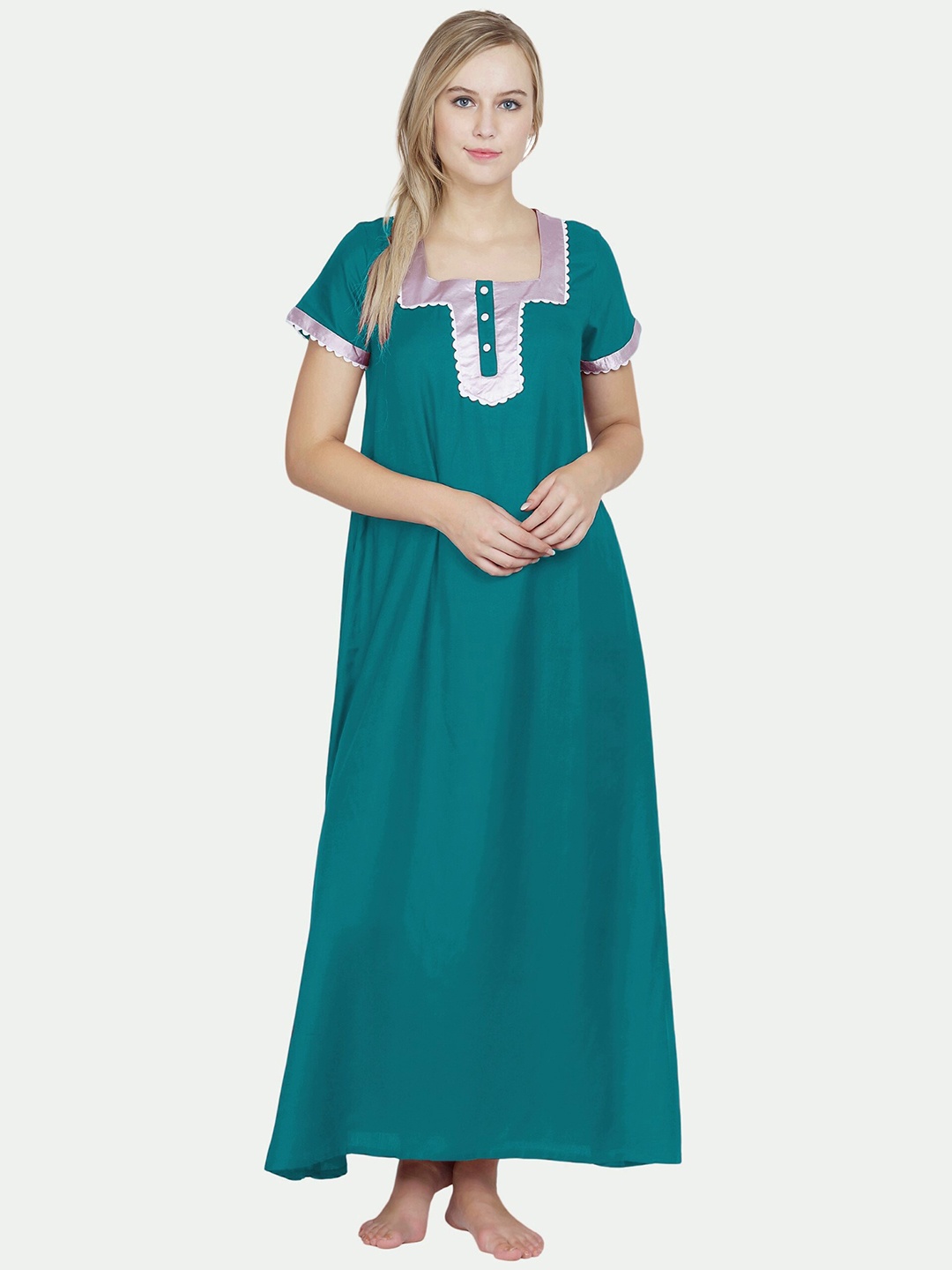 

PATRORNA Women Teal Maxi Nightdress