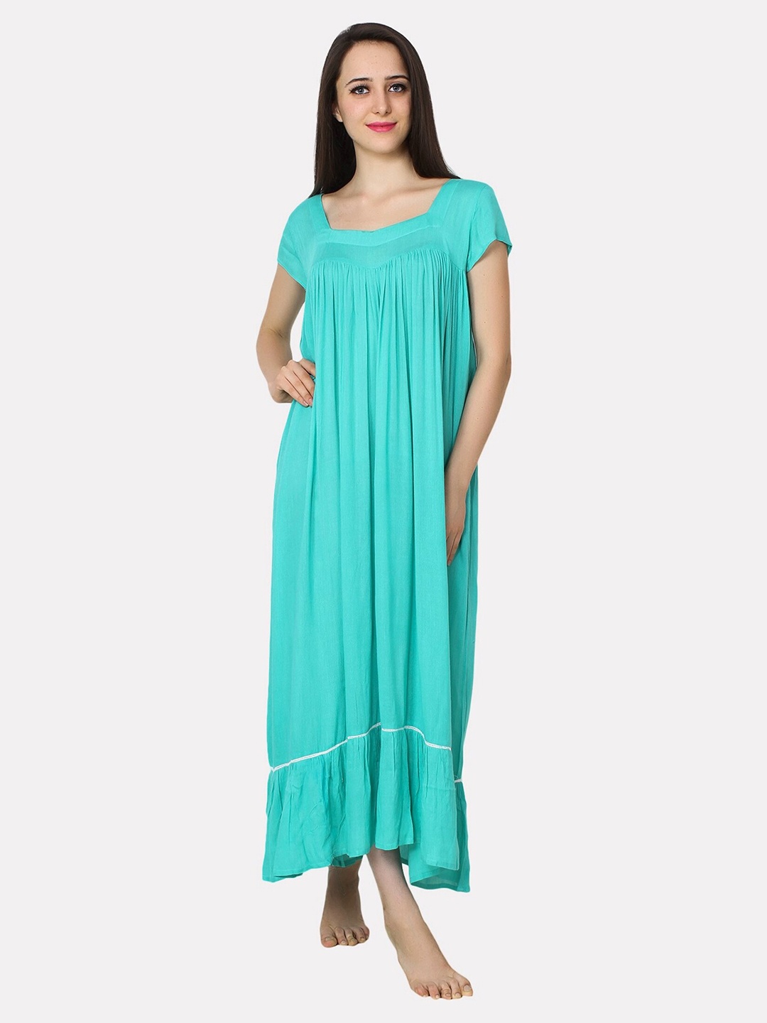 

PATRORNA Women Teal Maxi Nightdress