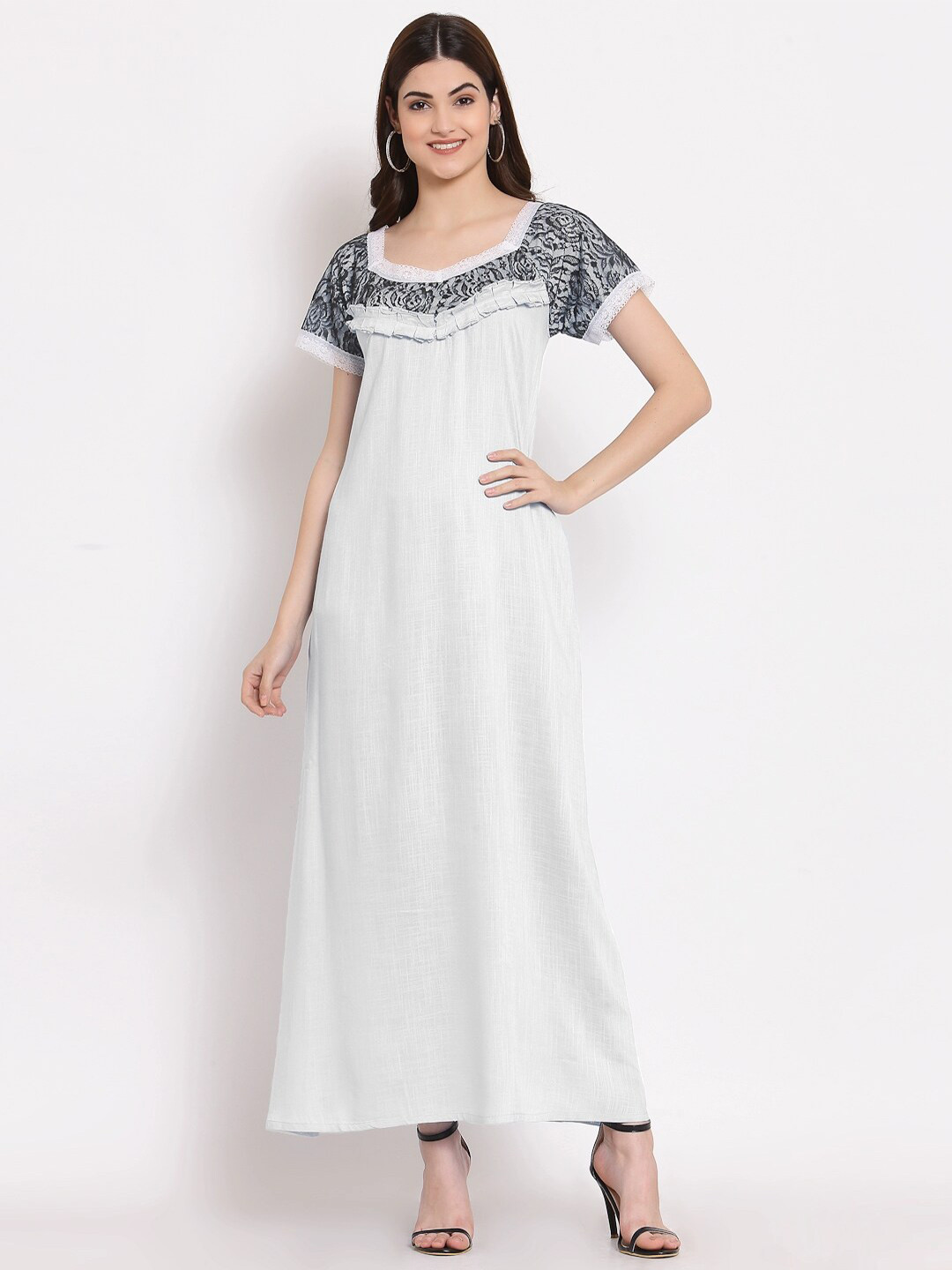 

PATRORNA Women White Maxi Nightdress
