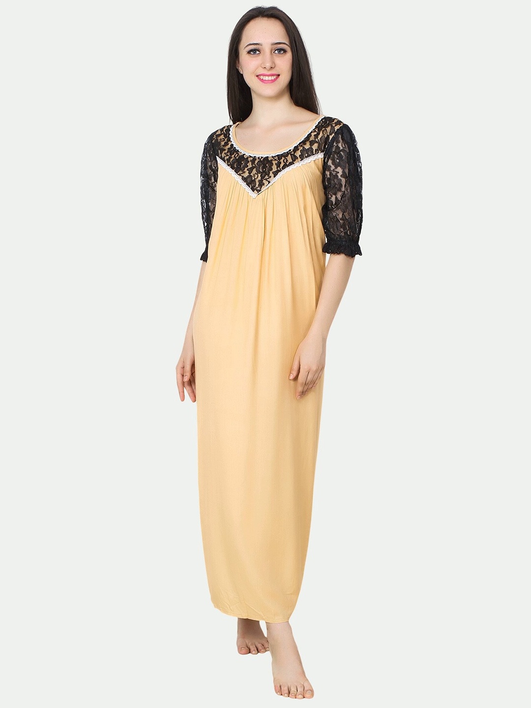 

PATRORNA Women Gold-Toned Maxi Nightdress