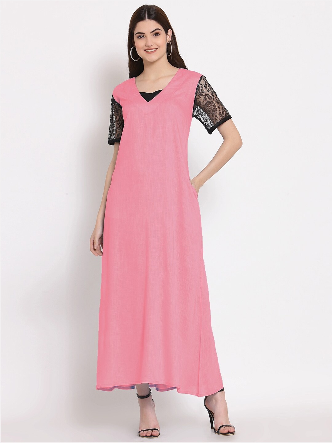 

PATRORNA Women Pink Maxi Nightdress