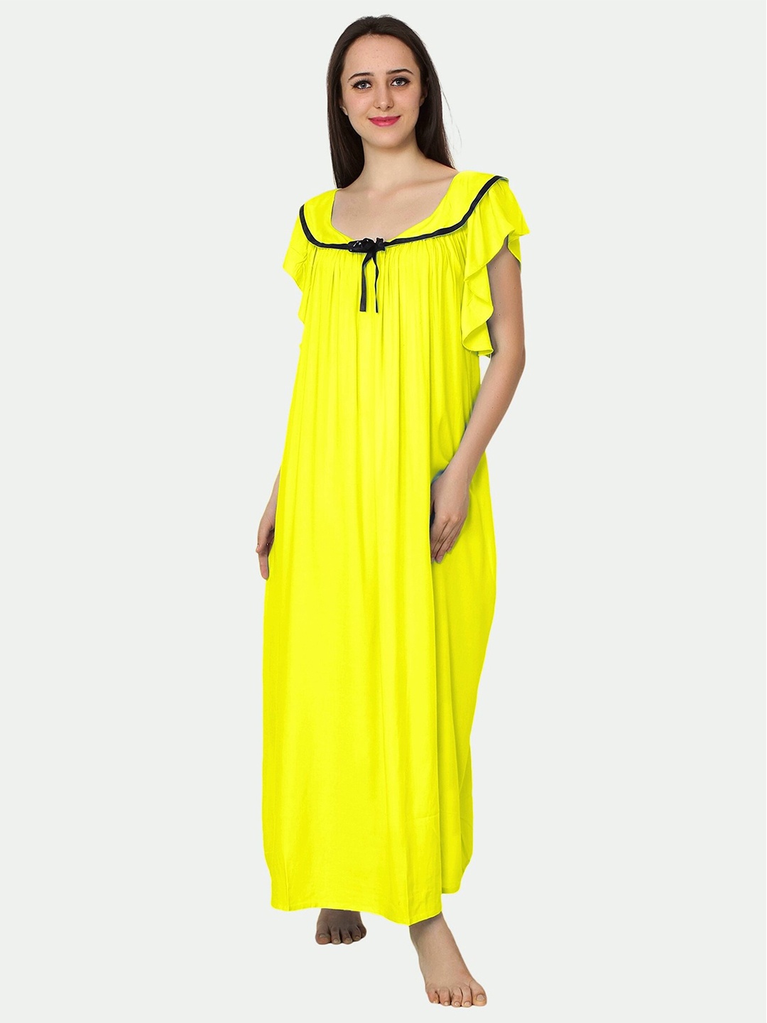 

PATRORNA Women Yellow Maxi Nightdress