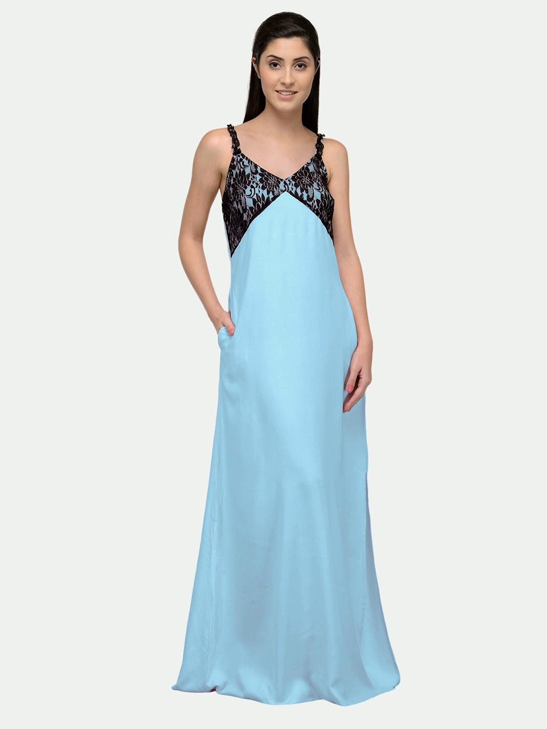 

PATRORNA Women Blue Maxi Nightdress