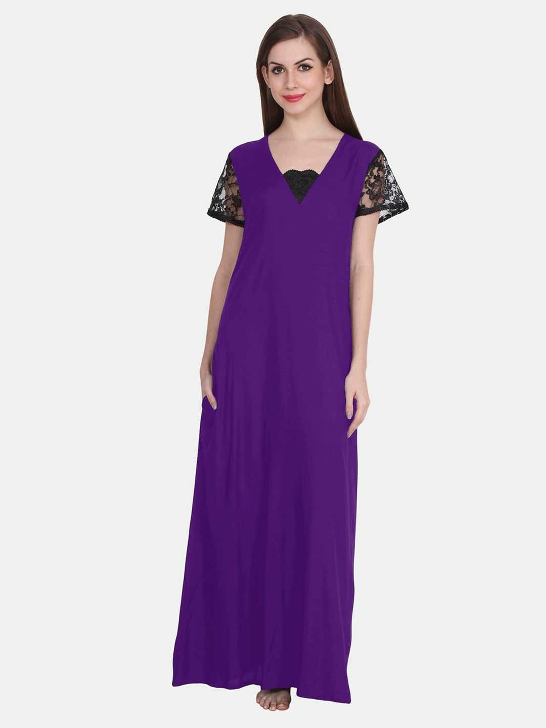 

PATRORNA Women Purple Maxi Nightdress