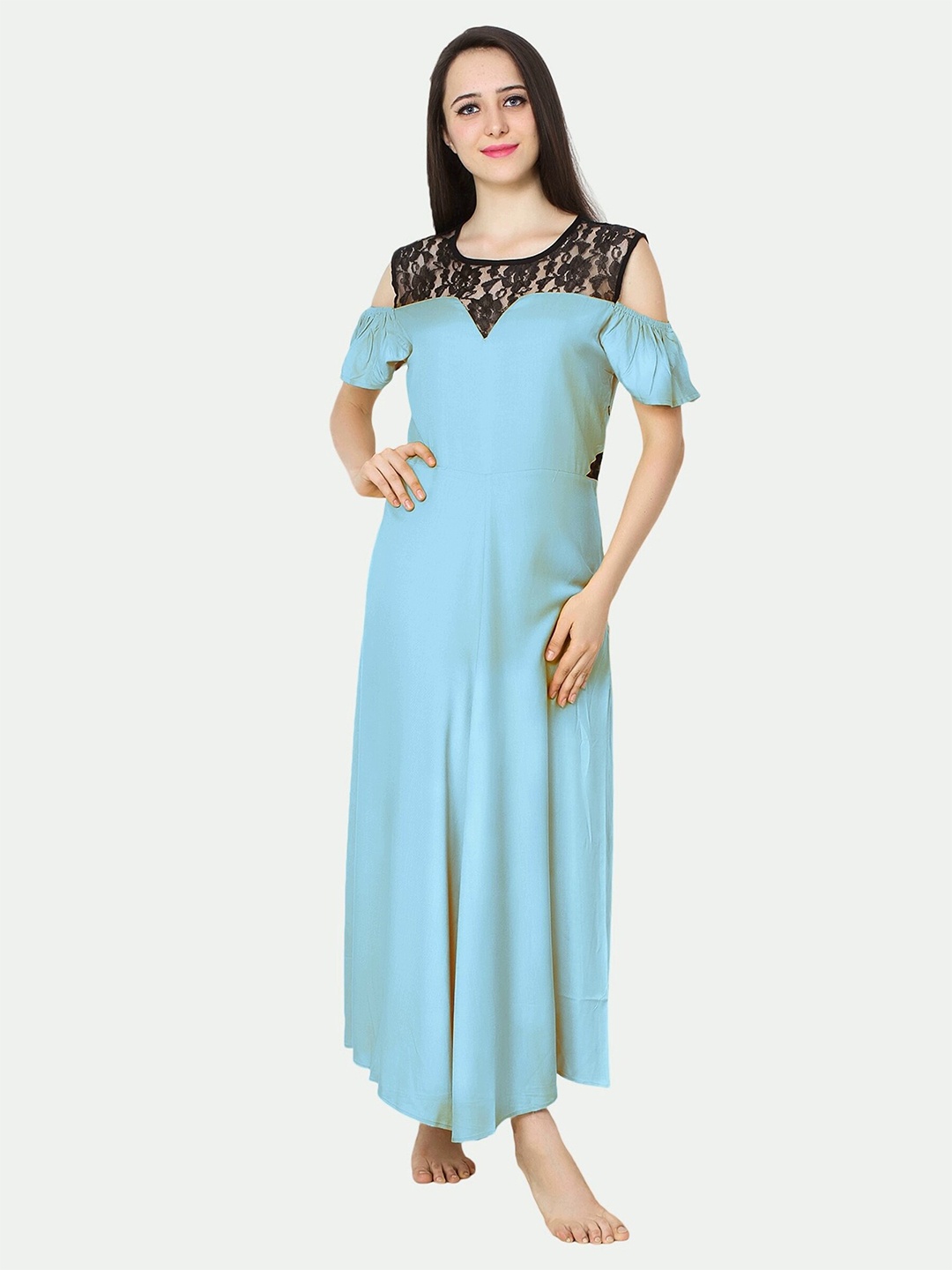 

PATRORNA Women Blue Maxi Nightdress