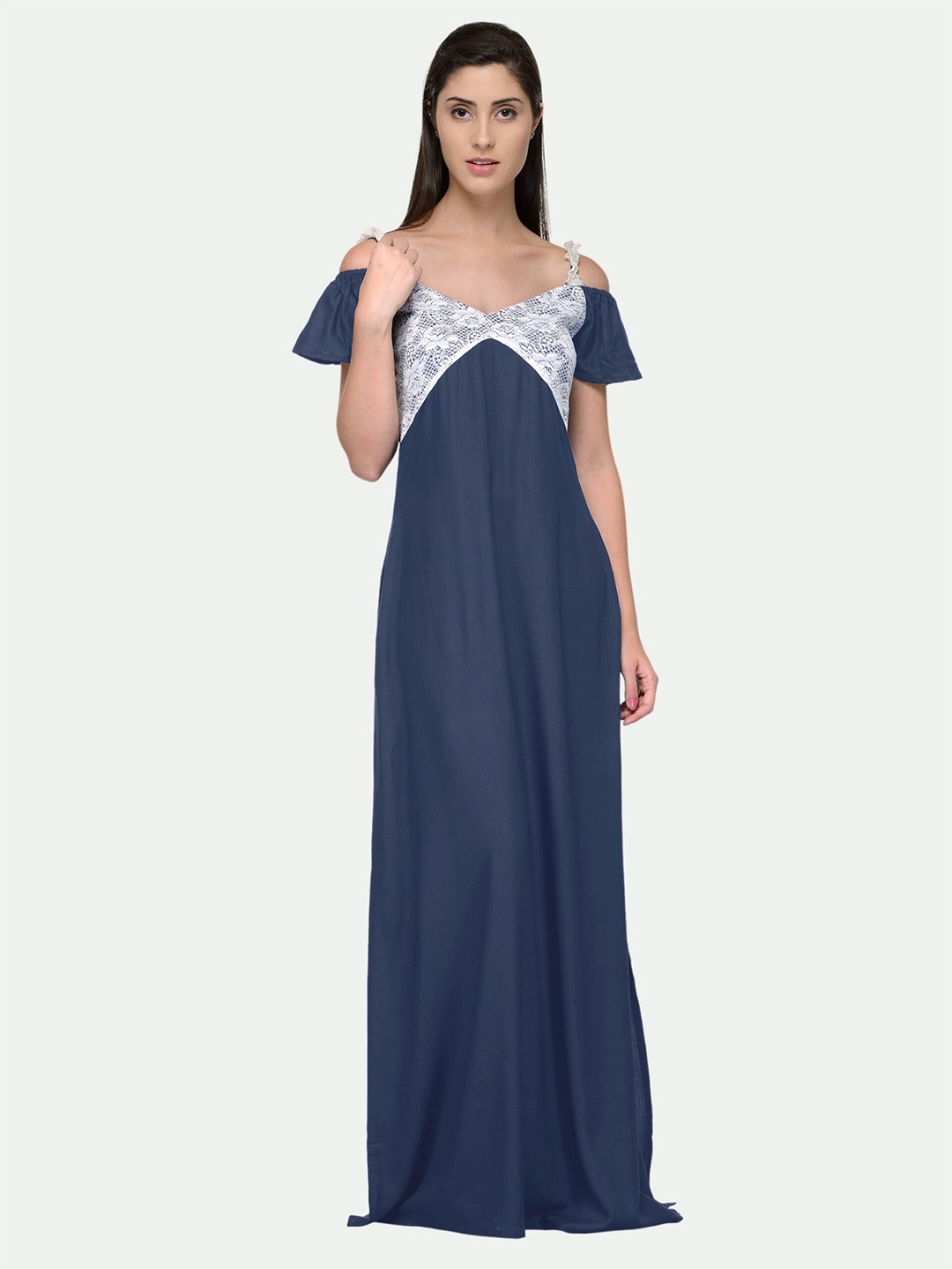 

PATRORNA Women Grey Maxi Nightdress
