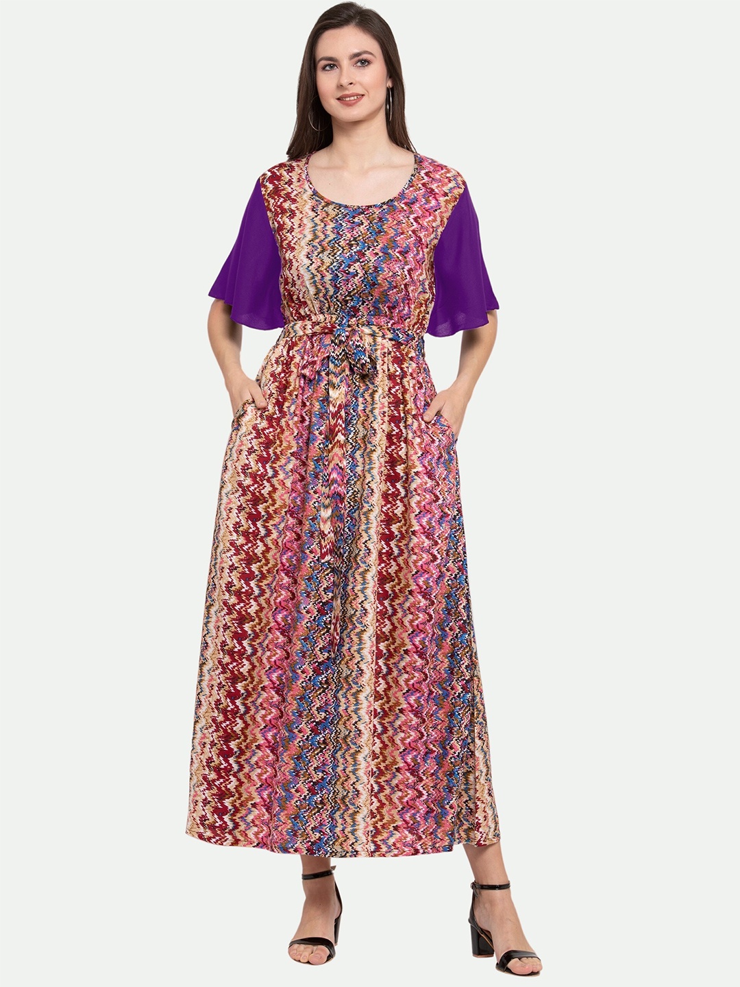 

PATRORNA Women Purple Printed Maxi Nightdress