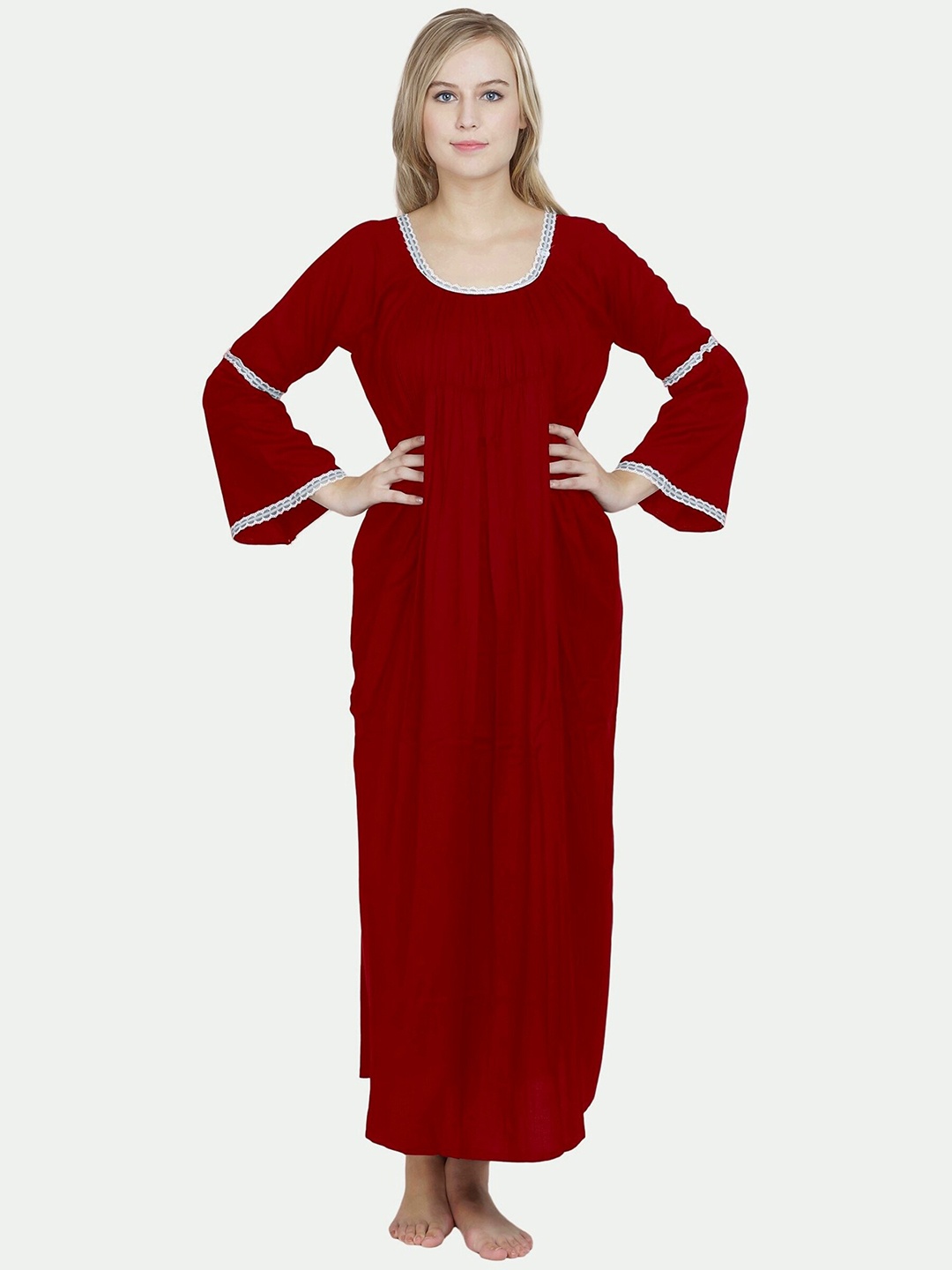 

PATRORNA Women Maroon Maxi Nightdress