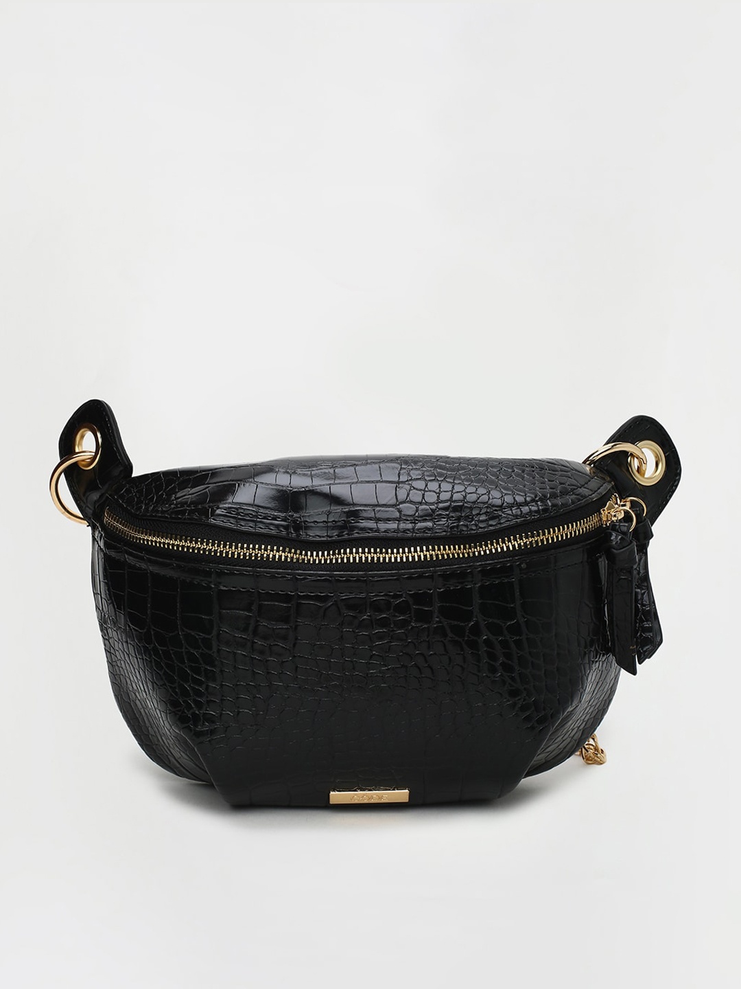 

CODE by Lifestyle Black Animal Textured Bowling Sling Bag with Tasselled
