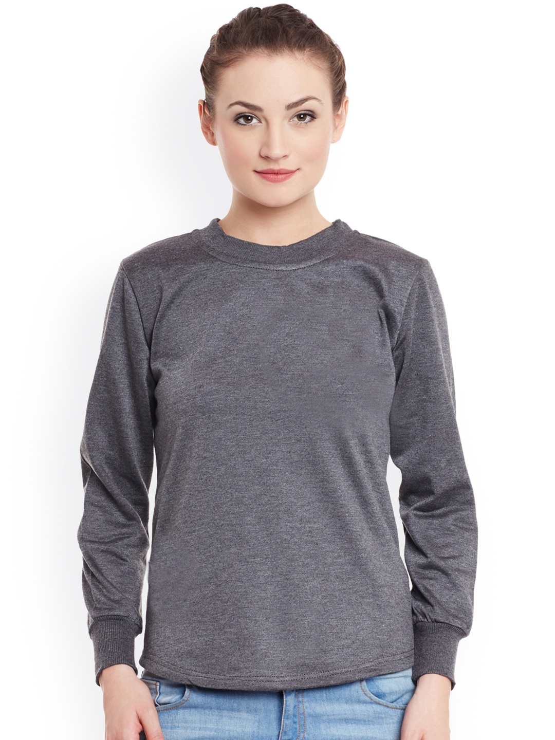 

Belle Fille Women Grey Solid Sweatshirt