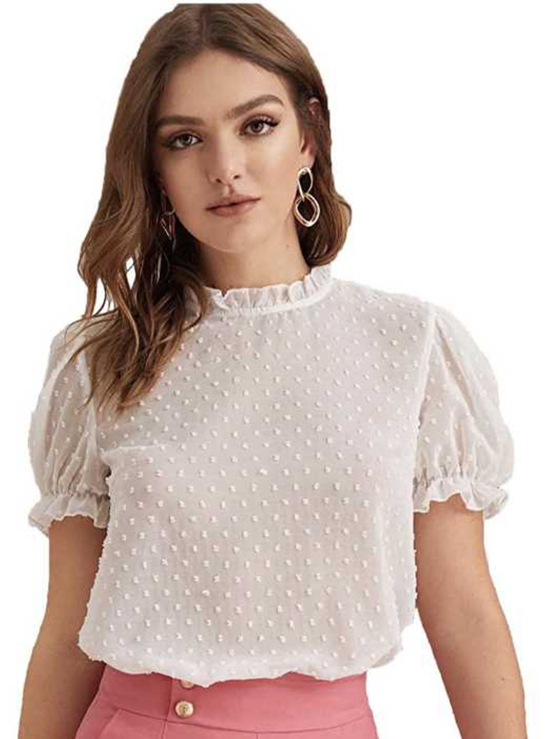 

La Aimee Alluring White Self-Design Top
