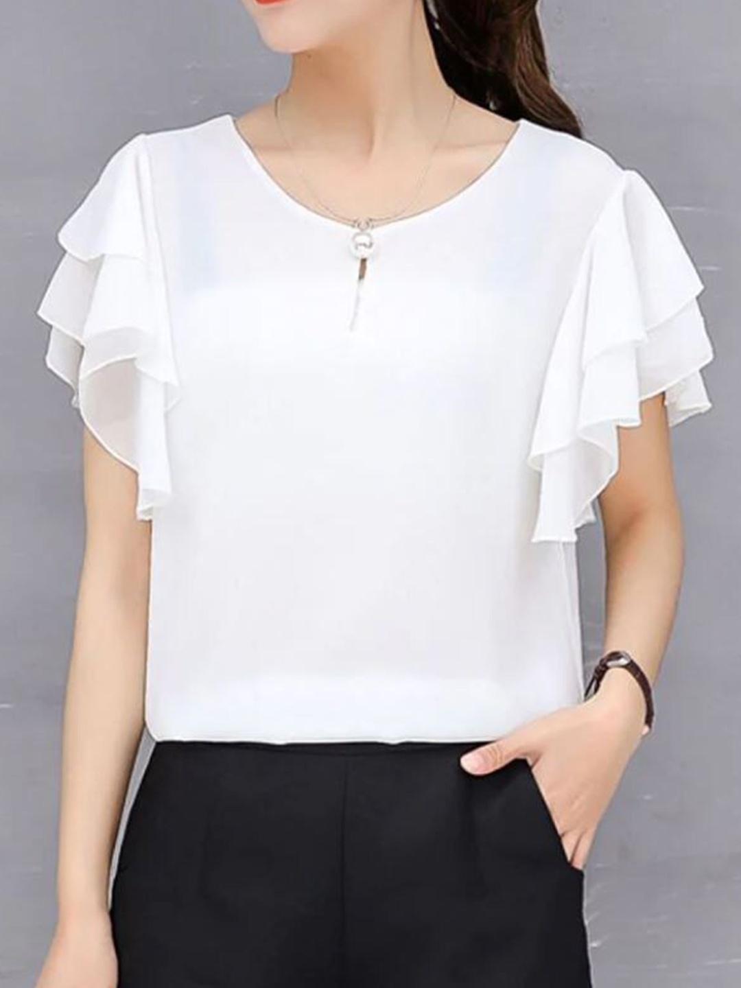 

La Aimee Alluring White Solid Top