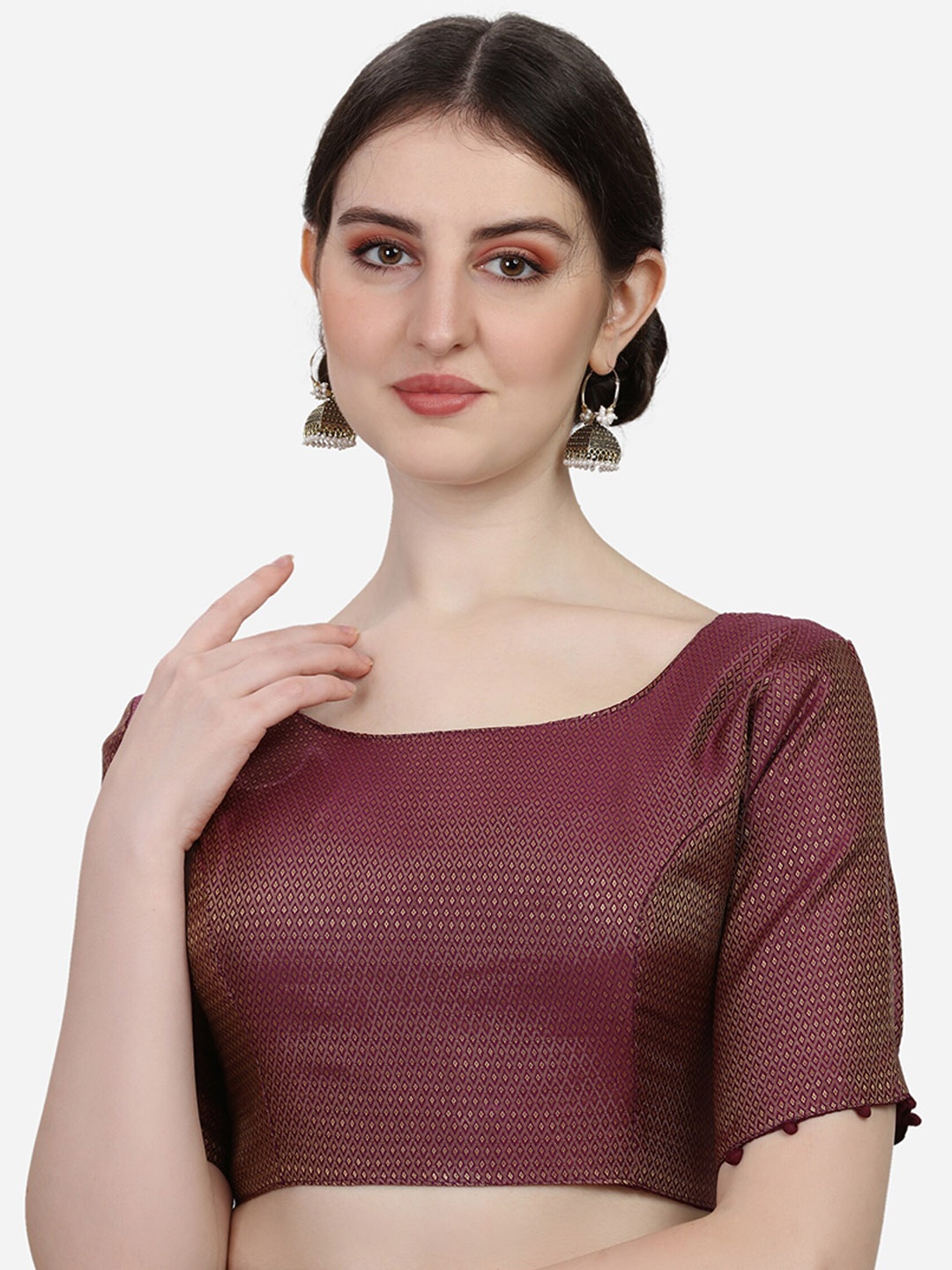 

Amrutam Fab Women Maroon & Golden Woven-Design Jacquard Saree Blouse