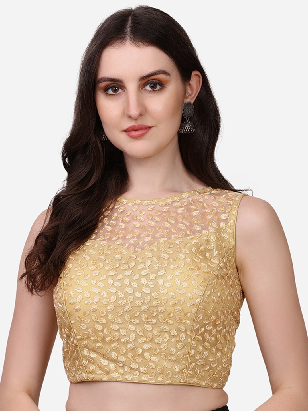 

Amrutam Fab Beige Embroidered & Sequences Saree Blouse