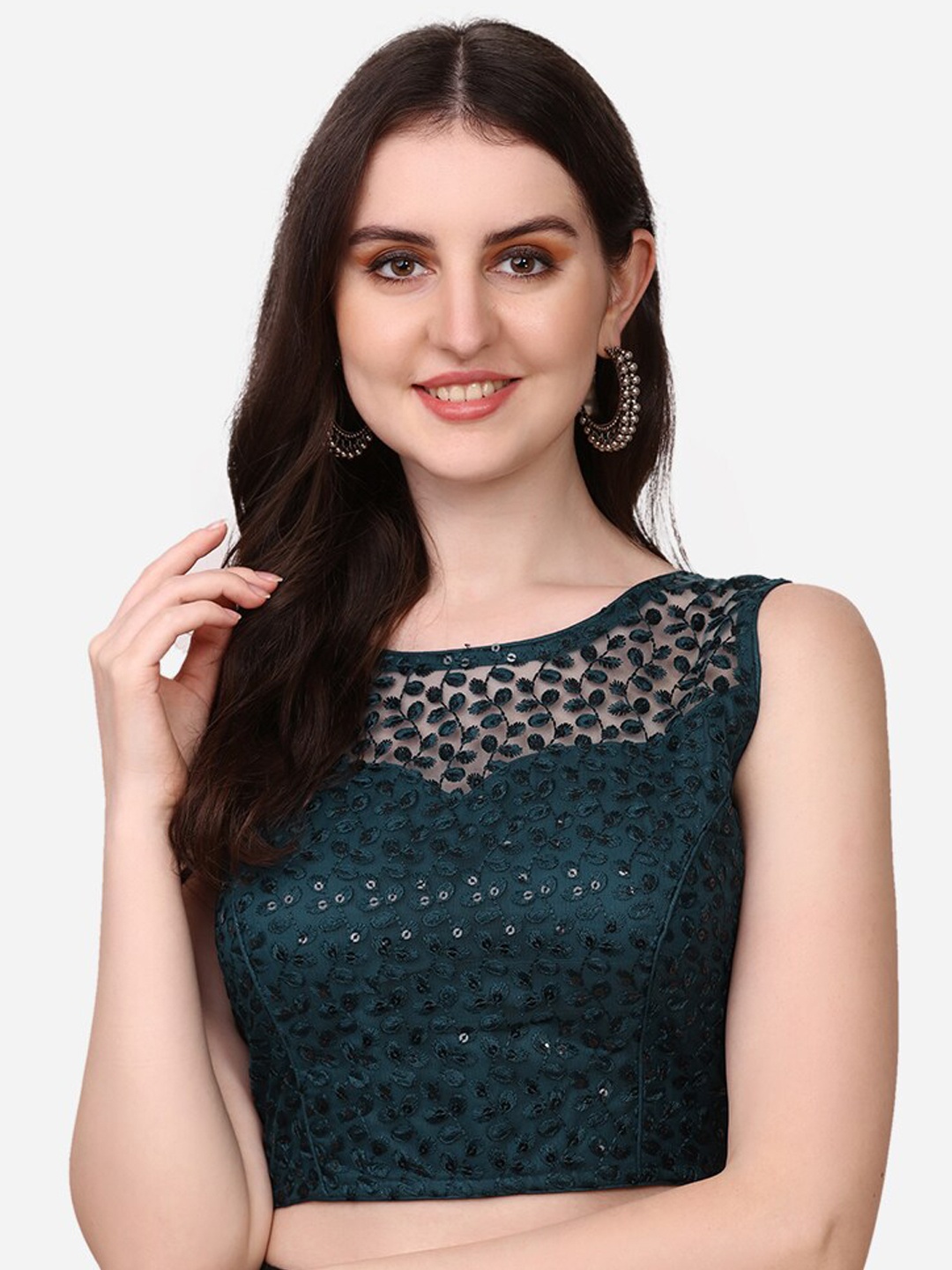 

Amrutam Fab Green Embroidered & Sequences Saree Blouse