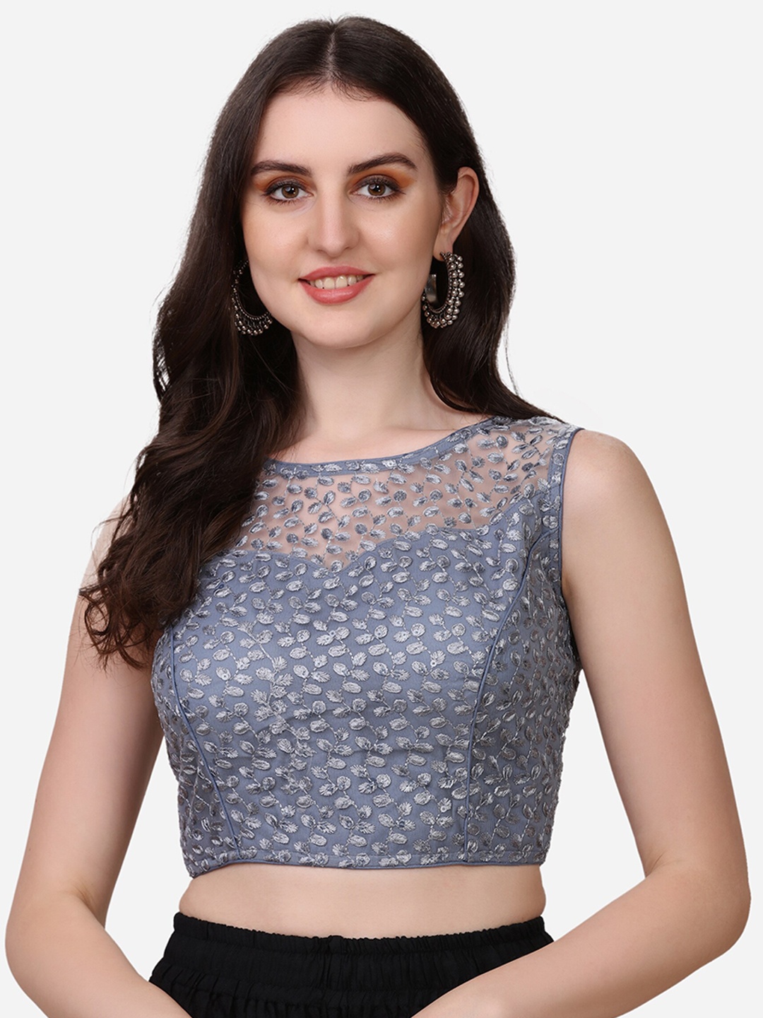 

Amrutam Fab Grey Embroidered & Sequences Saree Blouse